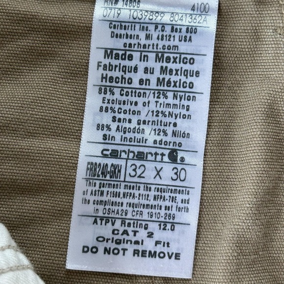 Carhartt FR Pants Mens 32x30 Beige FRB240 Original Fit Flame Resistant Cargo - Picture 6 of 16